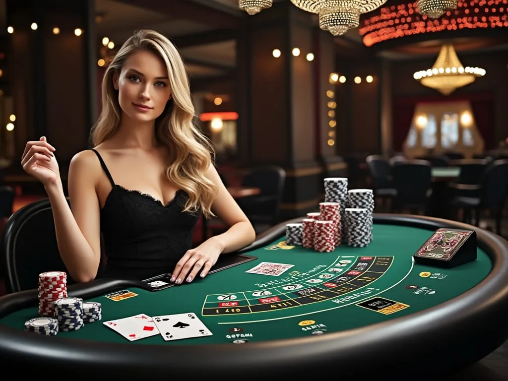Suasana meja kasino live dengan dealer di WINTER4D