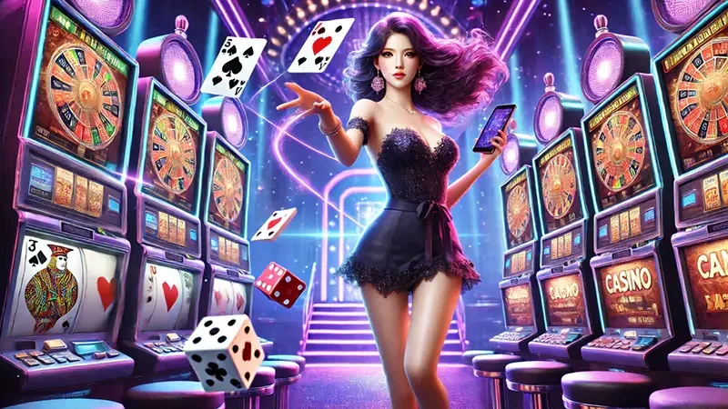 Layar permainan slot dengan elemen reel dan simbol